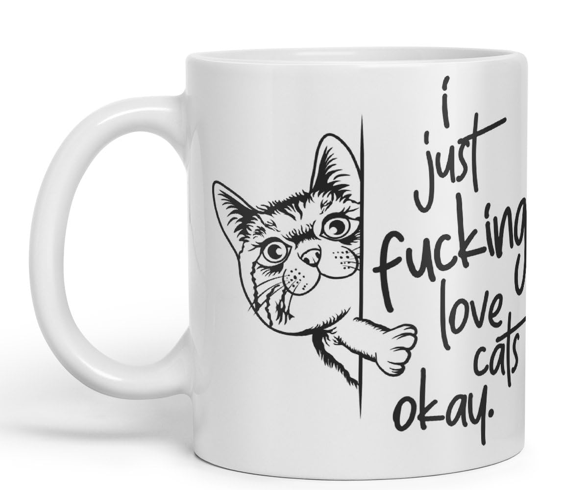 Vixar I just f_ucking Love Cats Okay, Hidden, Hiding Kitten cat Joke sarkasm Ceramic Coloured Mug Cup for Tea Coffee Hot Brew 330ml 11Oz Gift V2