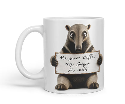 Vixar Personalised Anteater Mug with Name or Custom Message – Cute Animal Coloured Ceramic Mug Cup Gift, 11oz (Black)