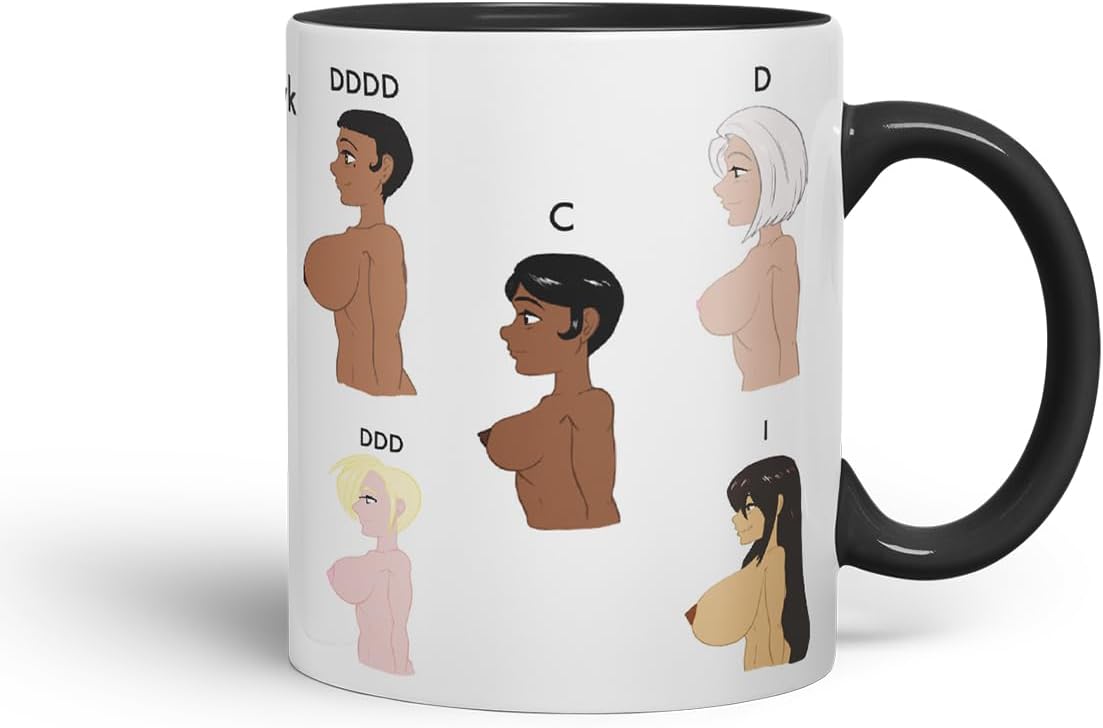 Vixar Kittyhawk Alphabet Woman Bust, Breasts Character Mug – Coloured Ceramic Mug Cup Gift, 11oz (Black)