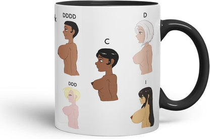 Vixar Kittyhawk Alphabet Woman Bust, Breasts Character Mug – Coloured Ceramic Mug Cup Gift, 11oz (Black)