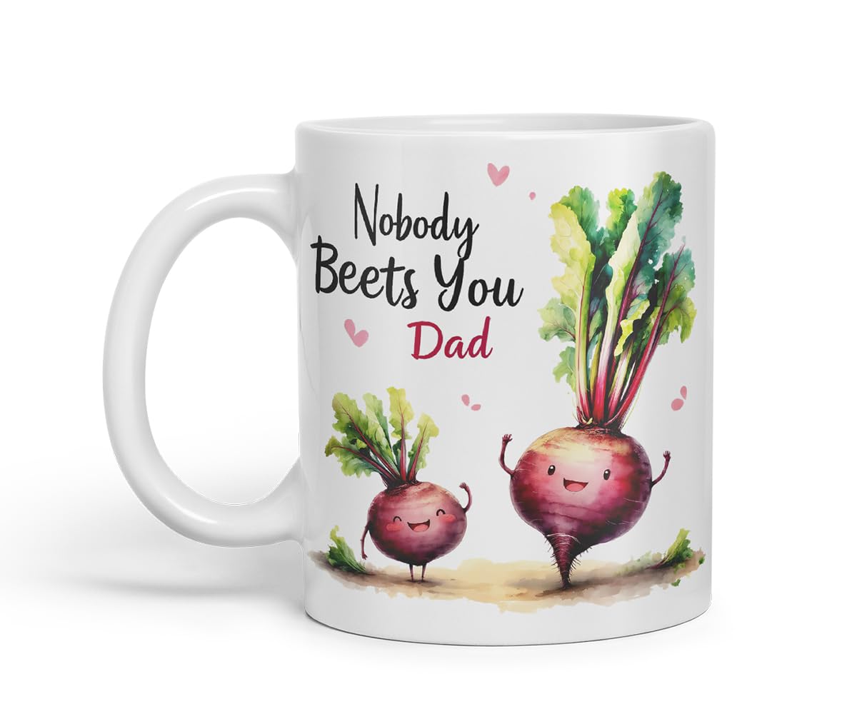 Vixar Nobody Beets You Dad Design – Funny Beetroot Father's Day Mug, Coloured Mug Cup Gift, 11oz (Black)