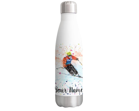 Vixar Skiing Personalised Custom Bottle with your Text/name Watercolour Ski winter sport Bottle double Wall insulated Stainless steel sport Drinks 500ml