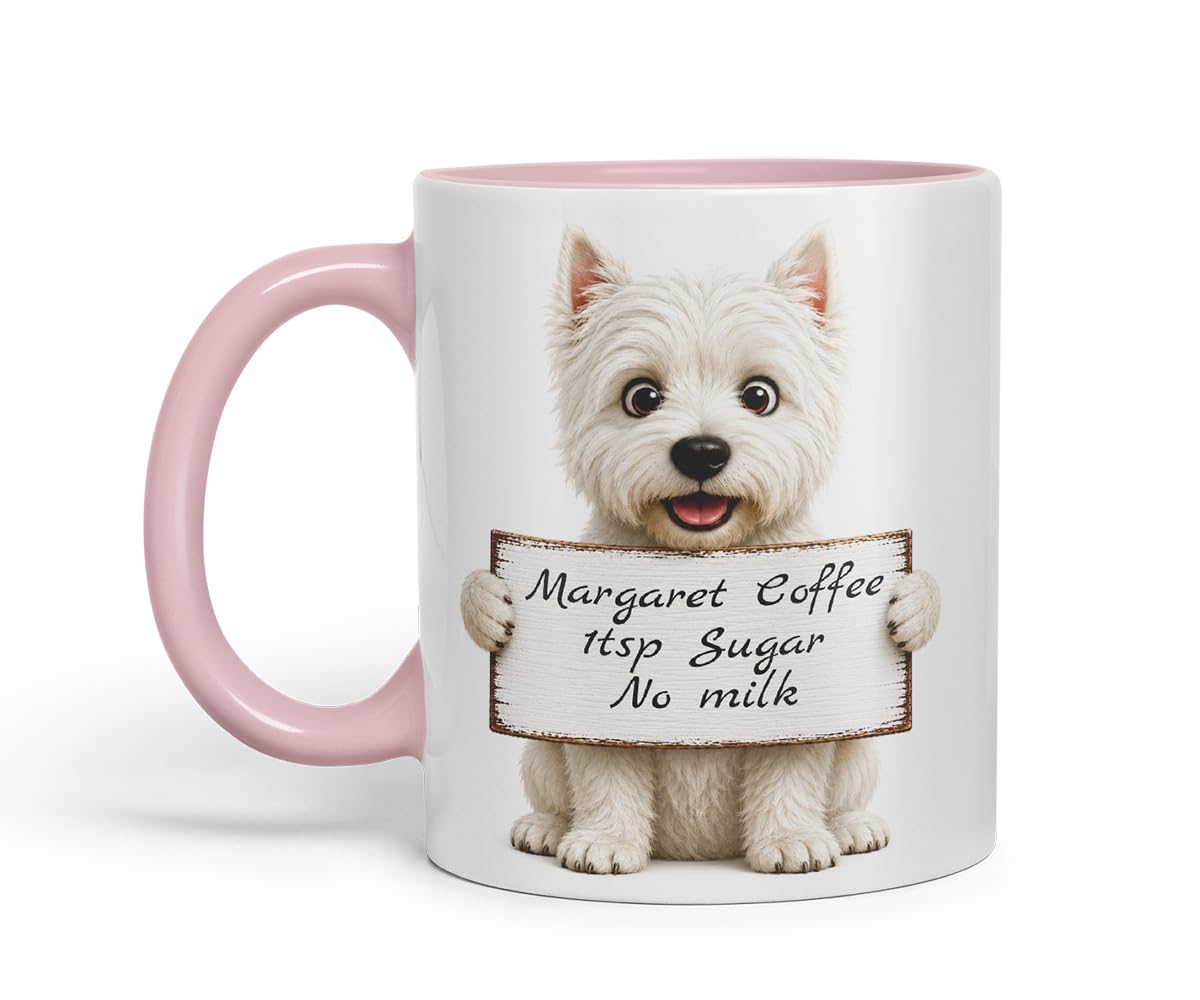 Vixar Personalised Westie Dog Mug with Name or Custom Message – Cute Animal Coloured Ceramic Mug Cup Gift, 11oz (Black)