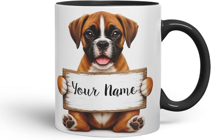 Vixar Personalised Boxer Dog Mug with Name or Custom Message – Cute Animal Coloured Ceramic Mug Cup Gift, 11oz (Black)