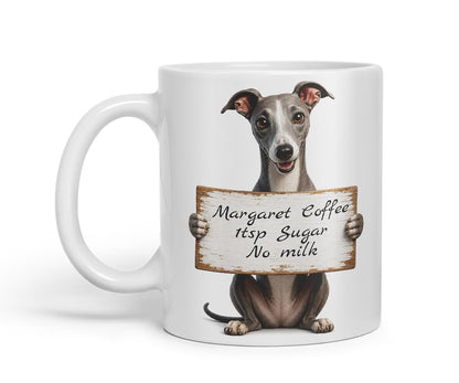 Vixar Personalised Greyhound Mug with Name or Custom Message – Cute Animal Coloured Ceramic Mug Cup Gift, 11oz (Black)