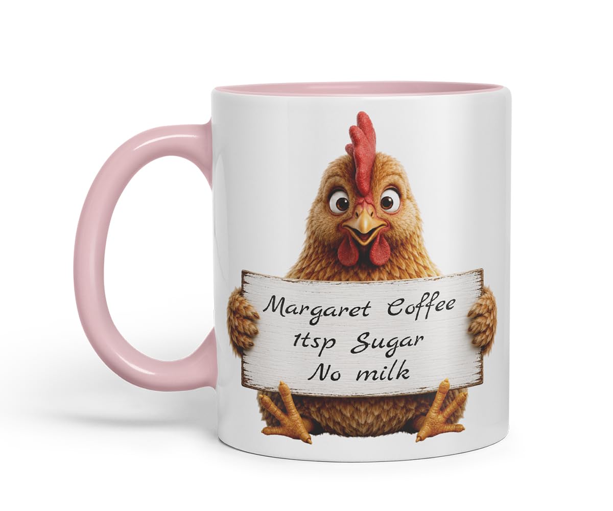 Vixar Personalised Hen Mug with Name or Custom Message – Cute Animal Coloured Ceramic Mug Cup Gift, 11oz (Black)