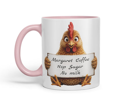 Vixar Personalised Hen Mug with Name or Custom Message – Cute Animal Coloured Ceramic Mug Cup Gift, 11oz (Black)
