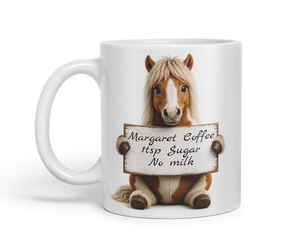 Vixar Personalised Pony Mug with Name or Custom Message – Cute Animal Coloured Ceramic Mug Cup Gift, 11oz (Black)