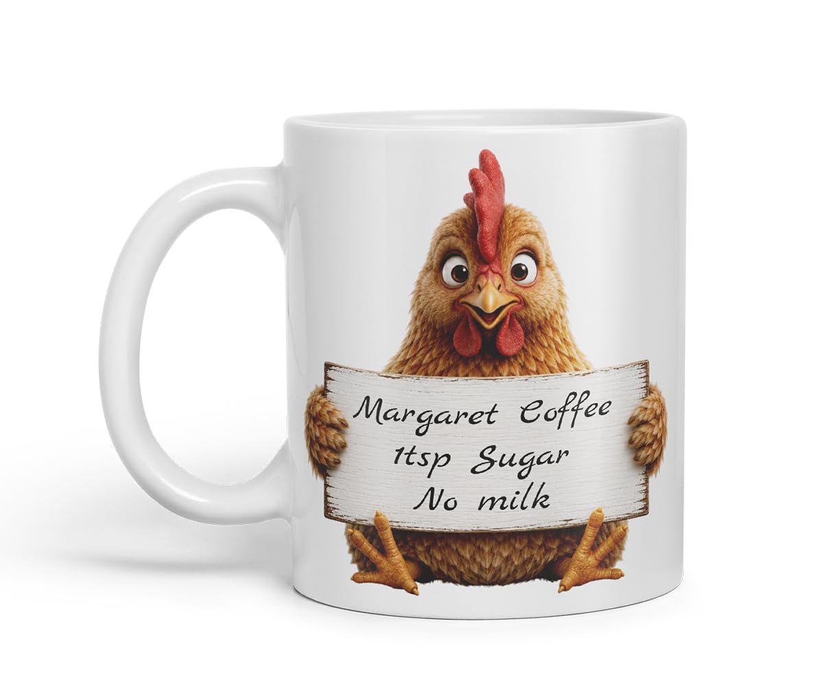 Vixar Personalised Hen Mug with Name or Custom Message – Cute Animal Coloured Ceramic Mug Cup Gift, 11oz (Black)