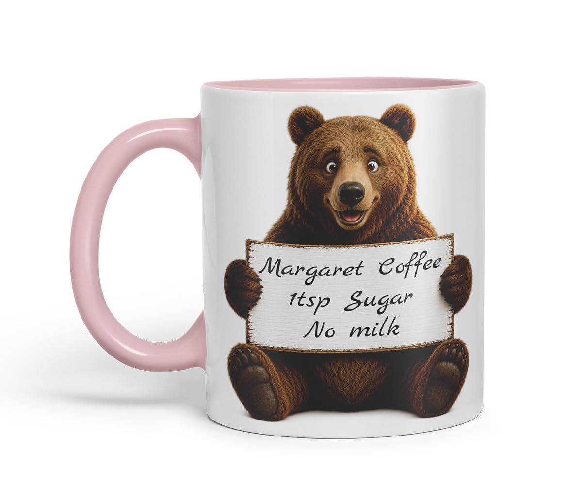 Vixar Personalised Bear Mug with Name or Custom Message – Cute Animal Coloured Ceramic Mug Cup Gift, 11oz (Black)