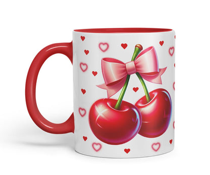 Vixar Cute Cherry Hearts Bow Mug – Coloured Ceramic Mug Cup Gift, 11oz (Black)