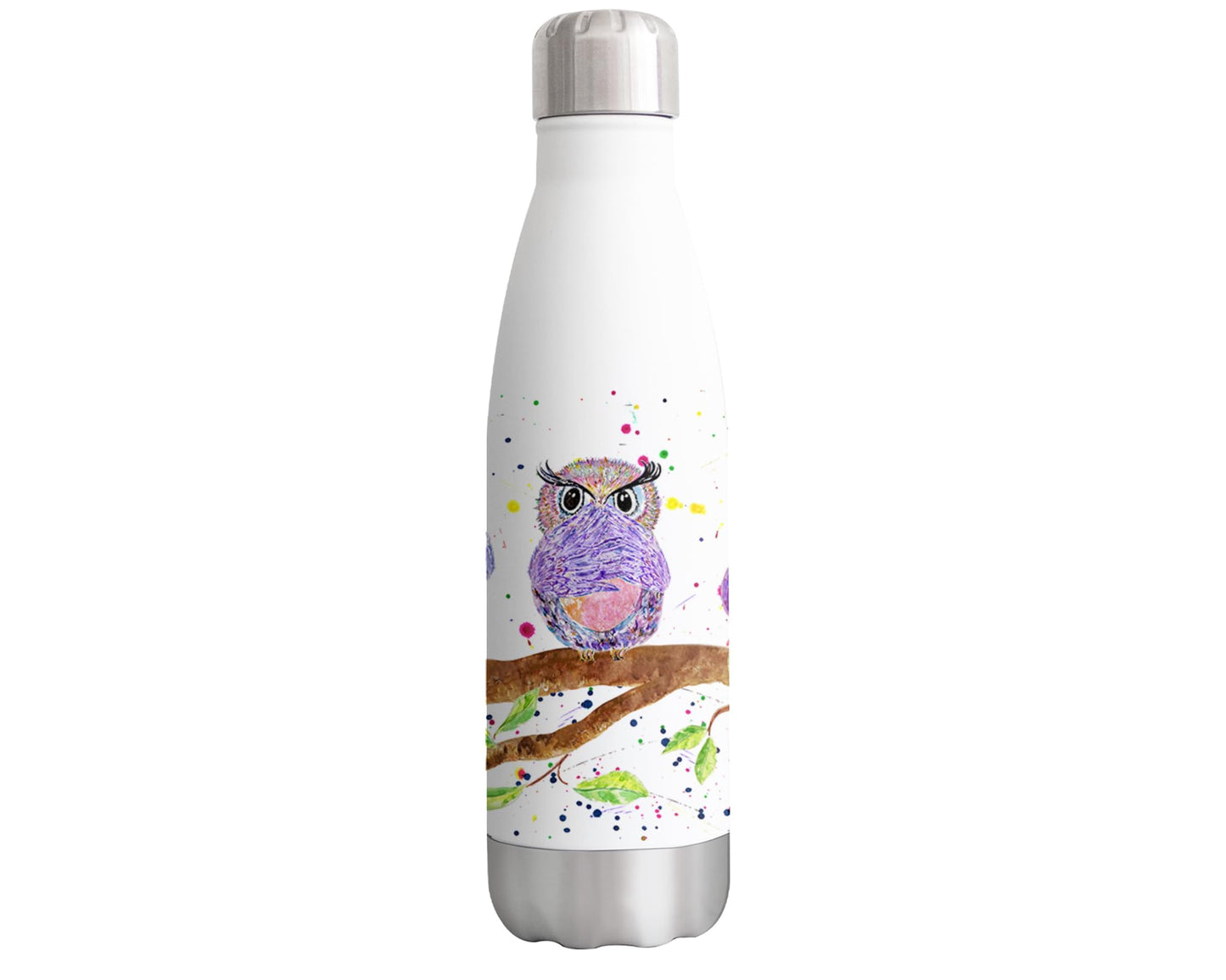 Vixar Owls Bottle Owl See Hear Speak no Evil Bird Animals Watercolour Bottle double Wall insulated Stainless steel sport Drinks 500ml