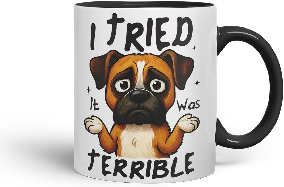 Vixar I Tried. It was Terrible Boxer Dog Mug – Coloured Ceramic Mug Cup Gift, 11oz (Black)