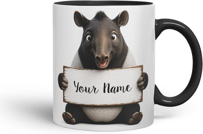 Vixar Personalised Tapir Mug with Name or Custom Message – Cute Animal Coloured Ceramic Mug Cup Gift, 11oz (Black)