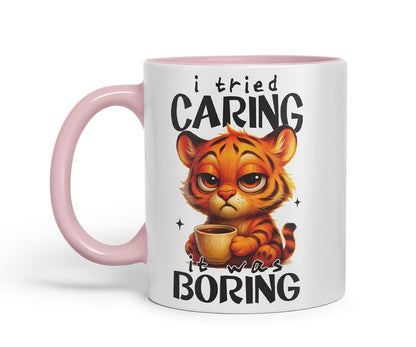 Vixar I Tried Caring It was Boring Funny Tiger Mug – Coloured Ceramic Mug Cup Gift, 11oz (Black)