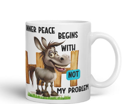 Vixar Inner Peace Begins with Not My Problem Sarcastic Donkey Coloured Ceramic Mug Cup Gift 11oz (Black)