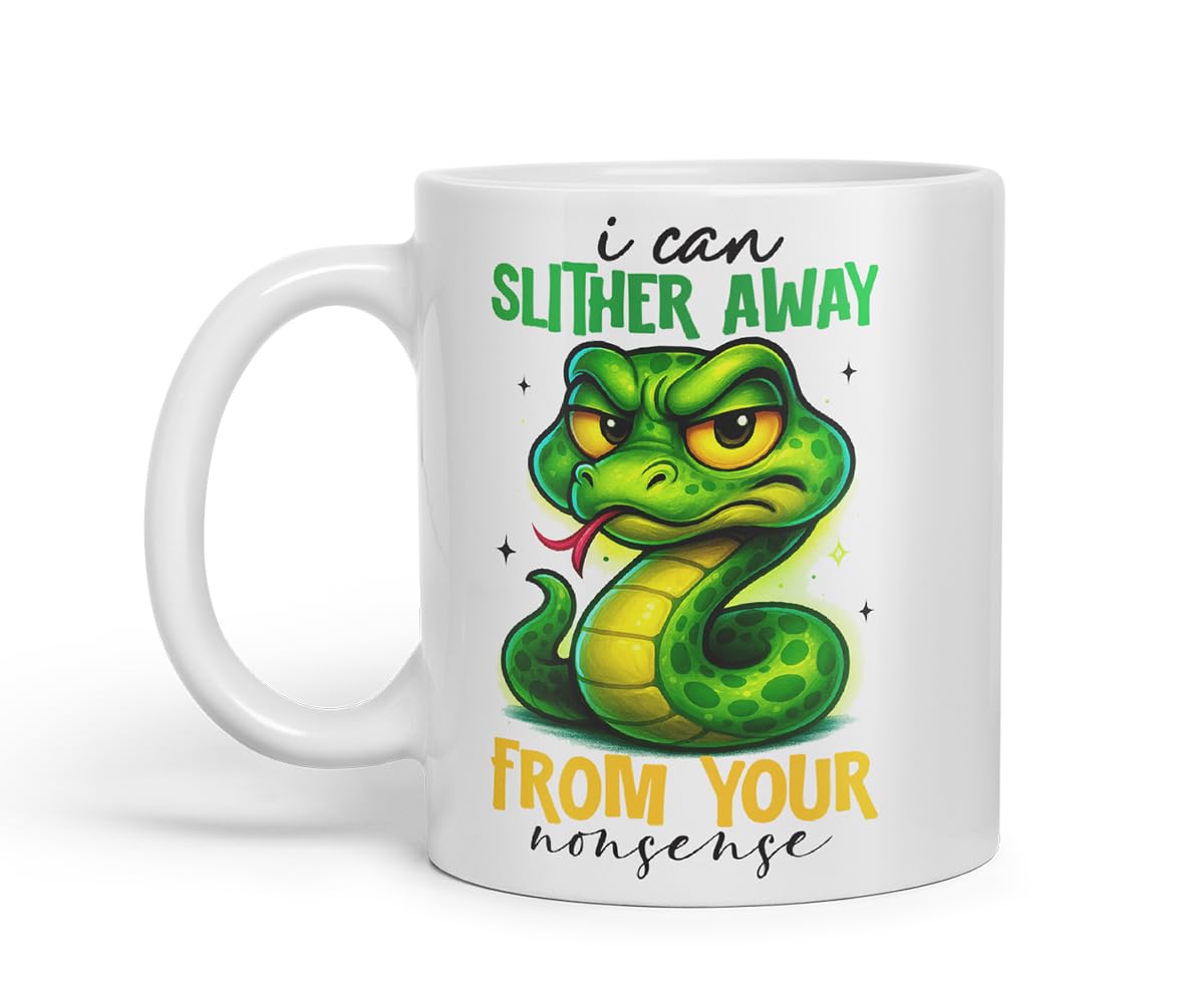 Vixar I Can Slither Away from Your Nonsense Funny Snake Mug – Coloured Ceramic Mug Cup Gift, 11oz (Black)