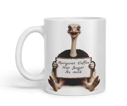 Vixar Personalised Ostrich Mug with Name or Custom Message – Cute Animal Coloured Ceramic Mug Cup Gift, 11oz (Black)