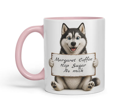 Vixar Personalised Husky Mug with Name or Custom Message – Cute Animal Coloured Ceramic Mug Cup Gift, 11oz (Black)