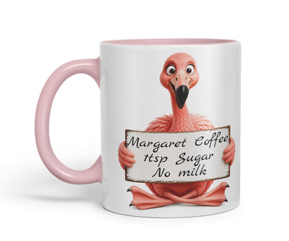 Vixar Personalised Flamingo Mug with Name or Custom Message – Cute Animal Coloured Ceramic Mug Cup Gift, 11oz (Black)