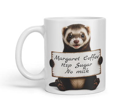 Vixar Personalised Ferret Mug with Name or Custom Message – Cute Animal Coloured Ceramic Mug Cup Gift, 11oz (Black)