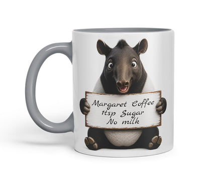 Vixar Personalised Tapir Mug with Name or Custom Message – Cute Animal Coloured Ceramic Mug Cup Gift, 11oz (Black)
