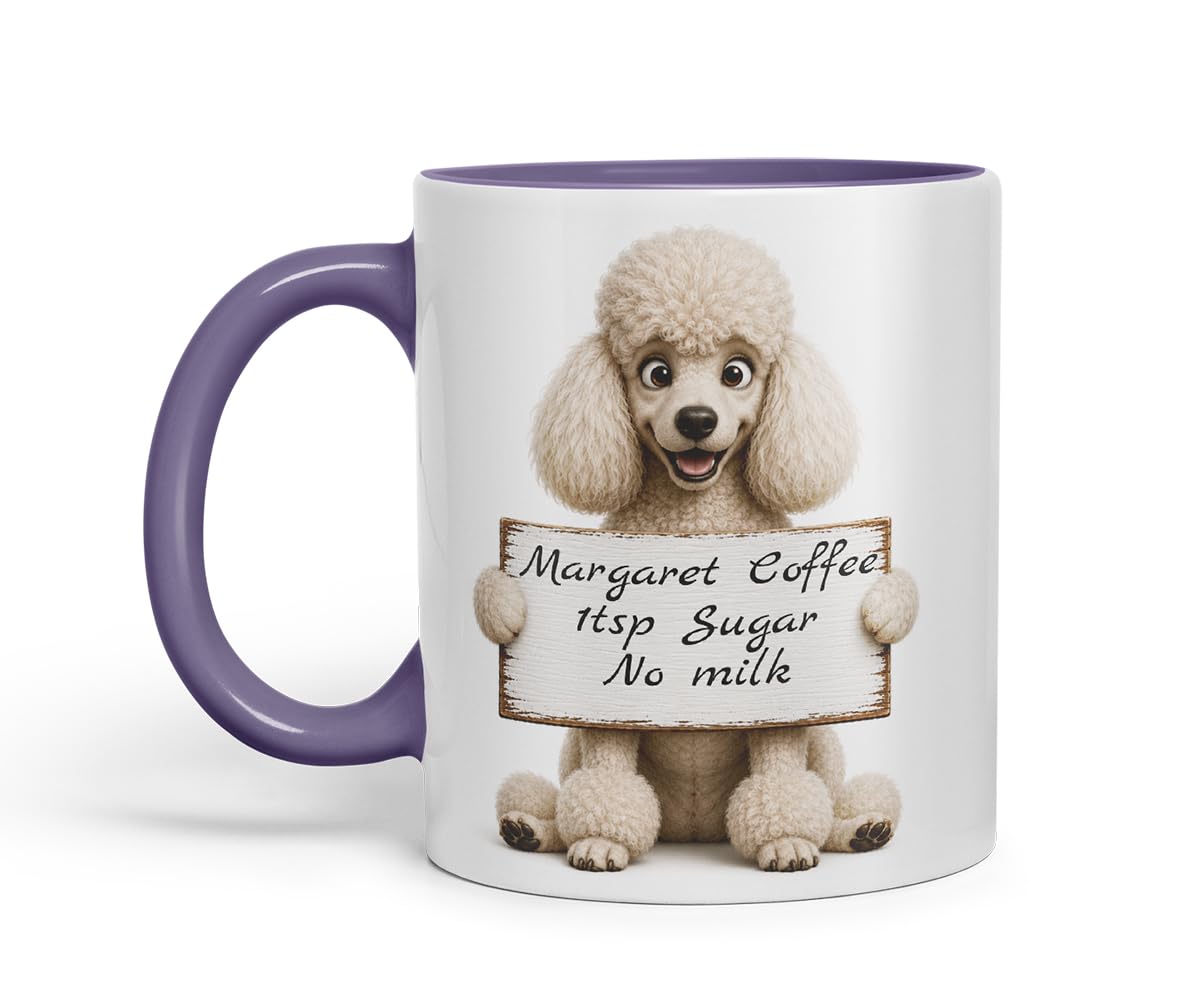 Vixar Personalised Poodle Mug with Name or Custom Message – Cute Animal Coloured Ceramic Mug Cup Gift, 11oz (Black)