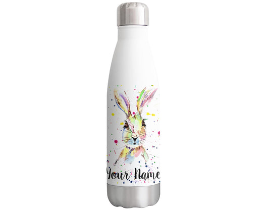 Vixar Hare Personalised Custom Bottle with your Text/name Watercolour Bunny Rabbit Pet Animals Bottle Double Wall Insulated Stainless Steel Sport Drinks 500ml