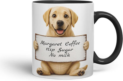 Vixar Personalised Labrador Mug with Name or Custom Message – Cute Animal Coloured Ceramic Mug Cup Gift, 11oz (Black)
