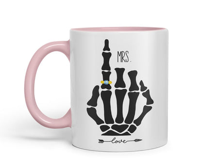 Vixar Mrs Skeleton Hand Wedding Ring Couple Mug – Coloured Ceramic Mug Cup Gift, 11oz (Black)