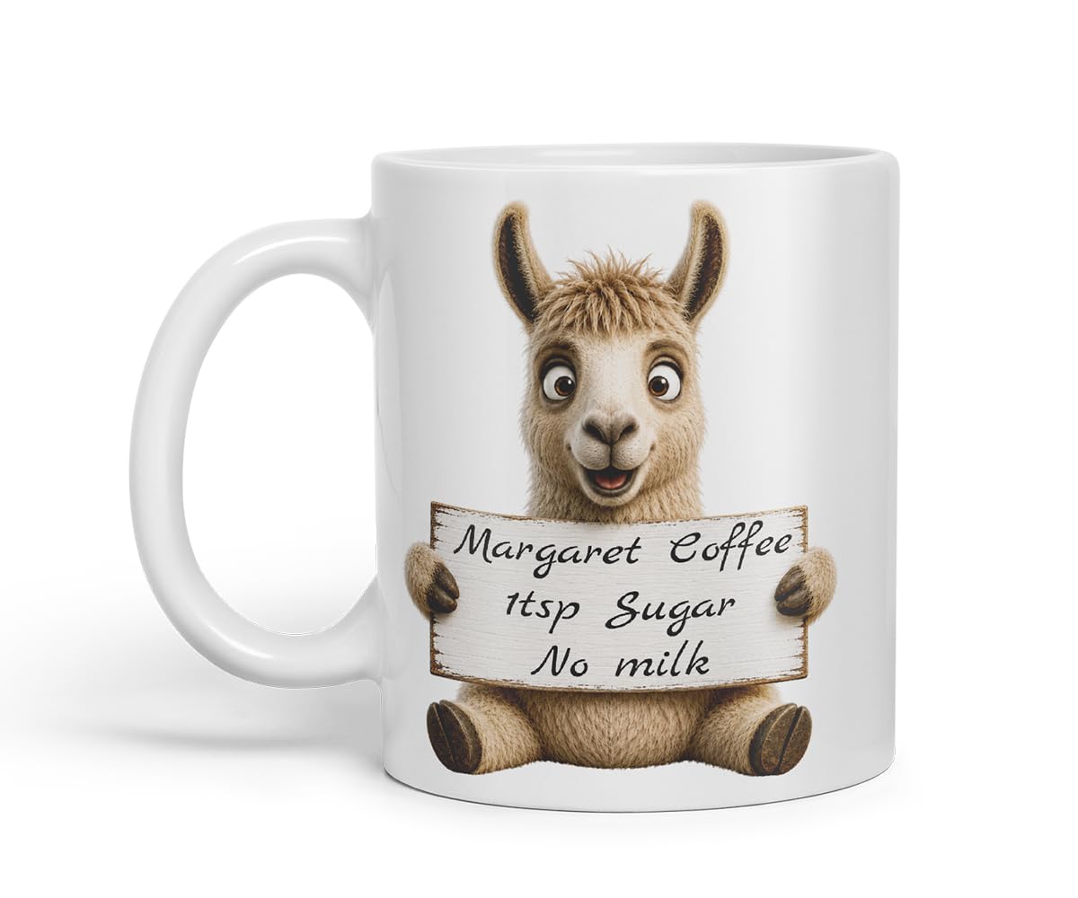 Vixar Personalised Llama Mug with Name or Custom Message – Cute Animal Coloured Ceramic Mug Cup Gift, 11oz (Black)