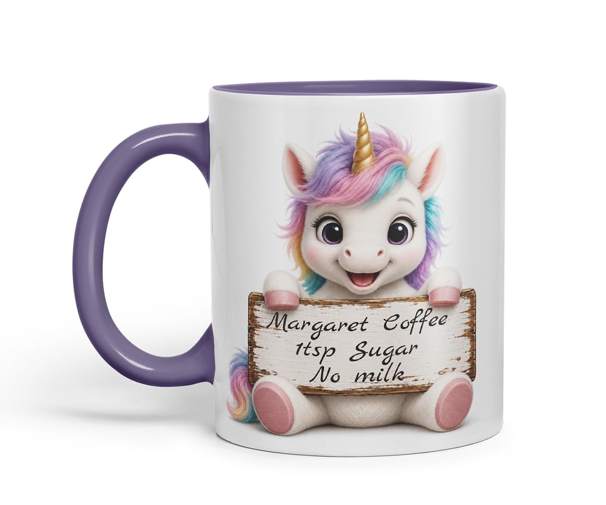 Vixar Personalised Pastel Unicorn Mug with Name or Custom Message – Cute Animal Coloured Ceramic Mug Cup Gift, 11oz (Black)