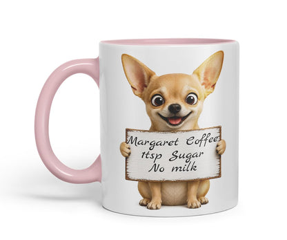 Vixar Personalised Short Hair Chihuahua Mug with Name or Custom Message – Cute Animal Coloured Ceramic Mug Cup Gift, 11oz (Black)