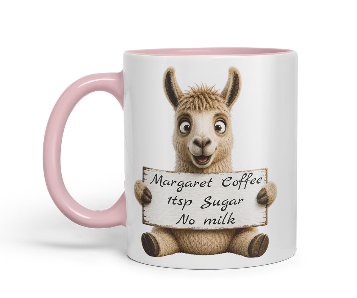 Vixar Personalised Llama Mug with Name or Custom Message – Cute Animal Coloured Ceramic Mug Cup Gift, 11oz (Black)