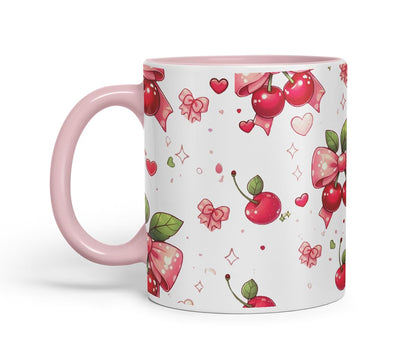 Vixar Cherry Bow Pattern Mug – Coloured Ceramic Mug Cup Gift, 11oz (Black)