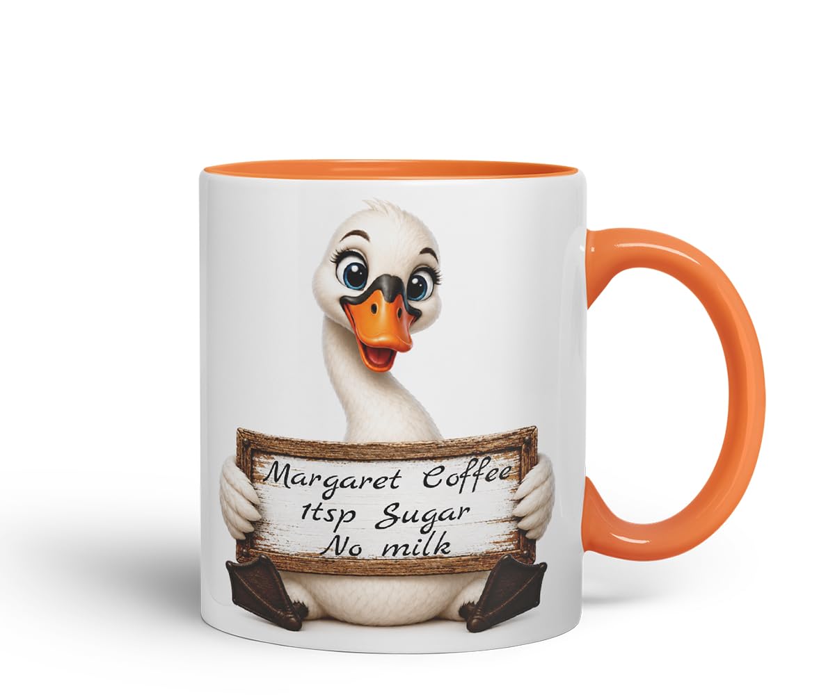 Vixar Personalised Swan Mug with Name or Custom Message – Cute Animal Coloured Ceramic Mug Cup Gift, 11oz (Black)
