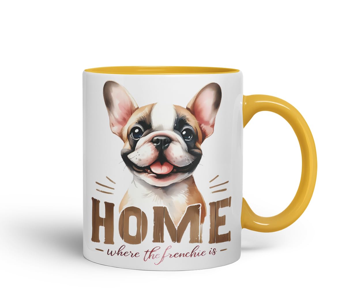 Vixar Home is Where The Frenchie is French Bulldog Mug – Coloured Ceramic Mug Cup Gift, 11oz (Black)