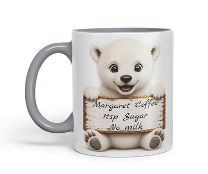Vixar Personalised Polar Bear Mug with Name or Custom Message – Cute Animal Coloured Ceramic Mug Cup Gift, 11oz (Black)