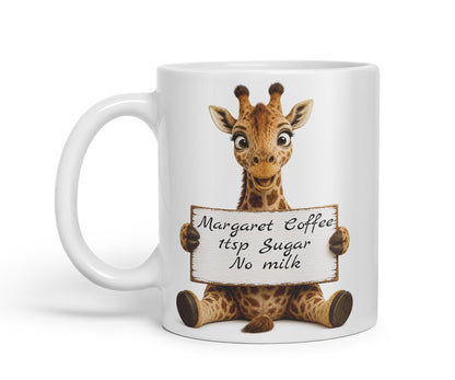 Vixar Personalised Giraffe Mug with Name or Custom Message – Cute Animal Coloured Ceramic Mug Cup Gift, 11oz (Black)