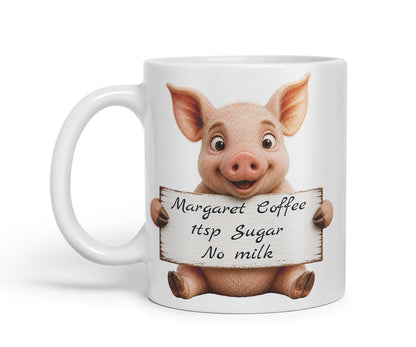 Vixar Personalised Pig Mug with Name or Custom Message – Cute Animal Coloured Ceramic Mug Cup Gift, 11oz (Black)