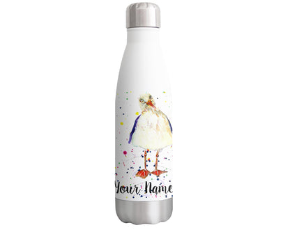 Seagull Personalised Custom Bottle with Your Text/Name Watercolour Beach seafront birdAnimals Bottle Double Wall Insulated Stainless Steel Sport Drinks 500ml