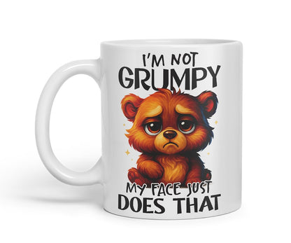 Vixar I'm Not Grumpy My Face Just Does that Funny Bear Mug – Coloured Ceramic Mug Cup Gift, 11oz (Black)