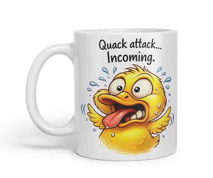 Vixar Quack Attack Incoming Funny Duck Mug – Coloured Ceramic Mug Cup Gift, 11oz (Black)