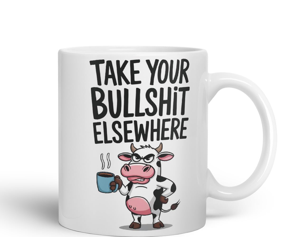 Vixar Take Your Bull.. Elsewhere Cow Coloured Ceramic Mug Cup Gift, 11oz (Black)
