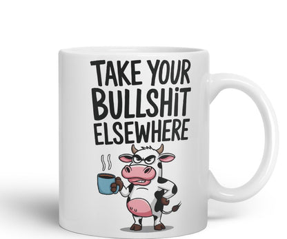 Vixar Take Your Bull.. Elsewhere Cow Coloured Ceramic Mug Cup Gift, 11oz (Black)
