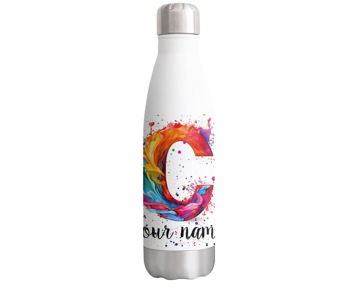 Personalised Letters A-Z Alphabet Monogram Watercolour Bottle Custom Personalized double Wall insulated Stainless steel sport Drinks 500ml