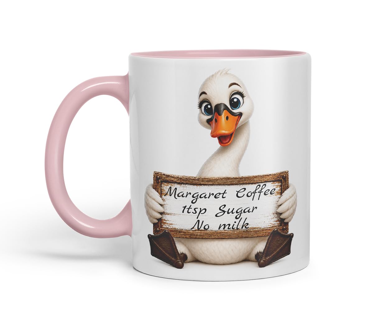 Vixar Personalised Swan Mug with Name or Custom Message – Cute Animal Coloured Ceramic Mug Cup Gift, 11oz (Black)