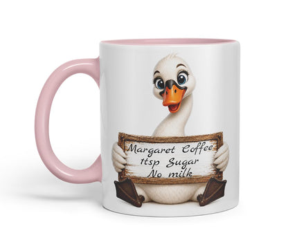 Vixar Personalised Swan Mug with Name or Custom Message – Cute Animal Coloured Ceramic Mug Cup Gift, 11oz (Black)