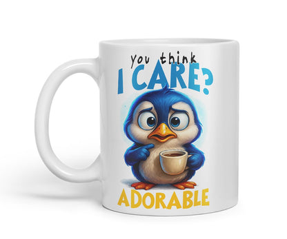 Vixar You Think I Care Adorable Sarcastic Penguin – Coloured Ceramic Mug Cup Gift, 11oz (Black)