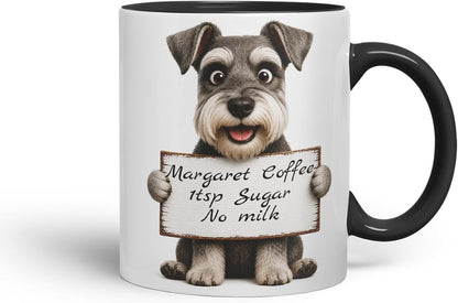 Vixar Personalised Schnauzer Mug with Name or Custom Message – Cute Animal Coloured Ceramic Mug Cup Gift, 11oz (Black)